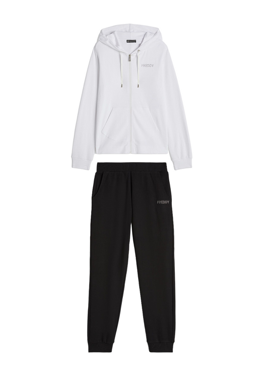 Freddy tuta sportiva da donna con cappuccio S4WTRK7 WN bianco nero