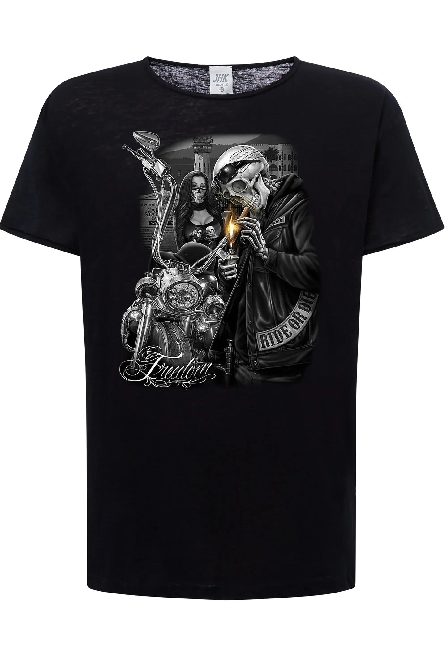 Freedom Tattoo Skull - T-shirt Uomo Cotone Fiammato