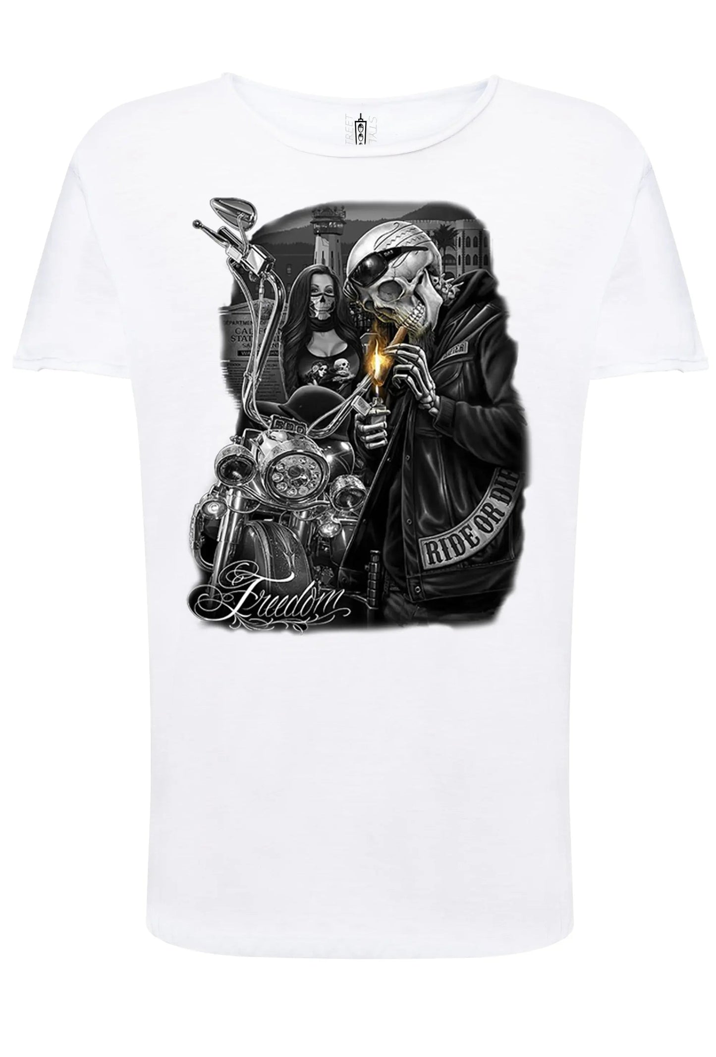 Freedom Tattoo Skull - T-shirt Uomo Cotone Fiammato