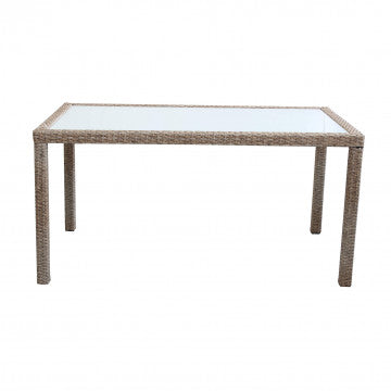Gartentisch Azore 150 x 90 rechteckig mit Metall- und Wickergeflecht und Glasplatte