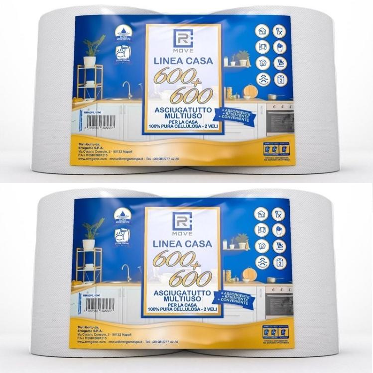 4 Rollen Papier, doppelt, BOBINA DOPPIA LINEA CASA RMOVE 600+600, 2-lagig, reine Zellulose