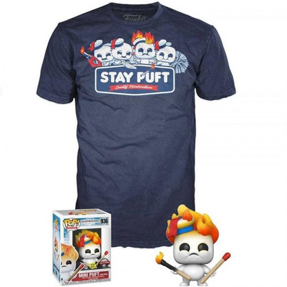 Funko Pop Tees Ghostbusters Unisex T-Shirt+Figur Leuchtet Im Dunkeln Stay Puft M