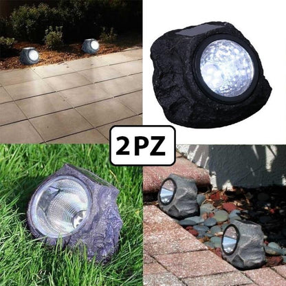 2X SOLAR GARDEN OUTDOOR ROCK SHAPED LAMP LIGHT 4 LED PATHWAY MARKER