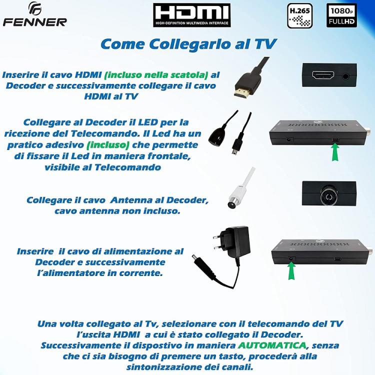 Fenner Fn-Gx3 Decoder Dongle TV Stick HD Mini DVB-T2/HEVC Digitaler terrestrischer Receiver