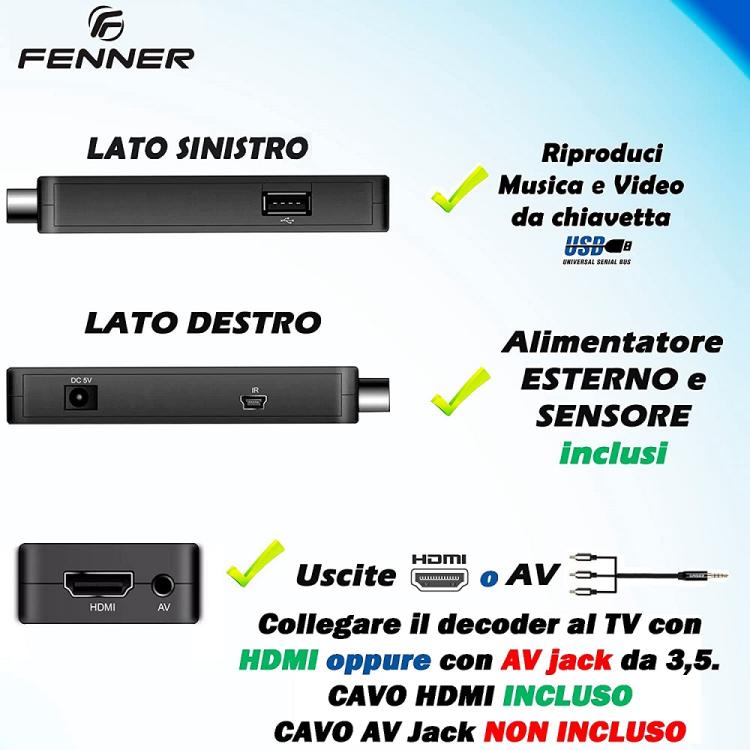 Fenner Fn-Gx3 Decoder Dongle TV Stick HD Mini DVB-T2/HEVC Digitaler terrestrischer Receiver