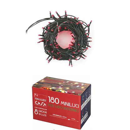 Serie Luci Albero Di Natale Minilucciole 180 Led Lampadine 10.5Mt Luce Rossa
