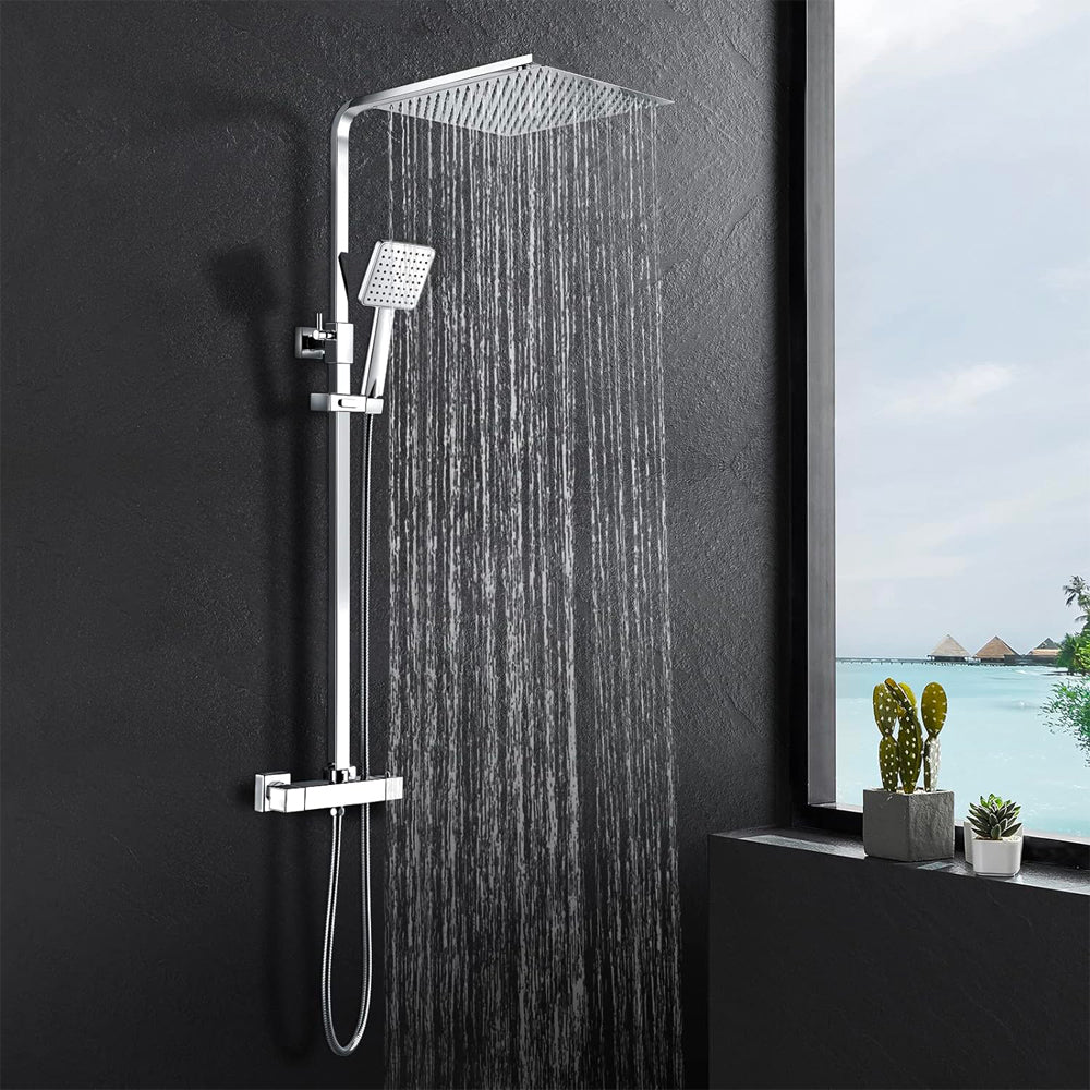 Set colonna doccia monogetto Square quadra con miscelatore termostatico cromo — Cardinale Professional