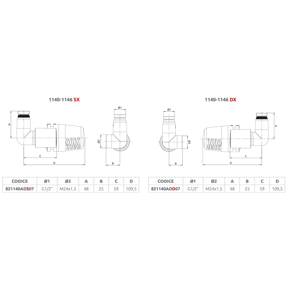 Valvola ad angolo DX termostatica attacco rame, multistrato e PE-X Dafne cromo 1/2" - 24x1,5 — ICMA