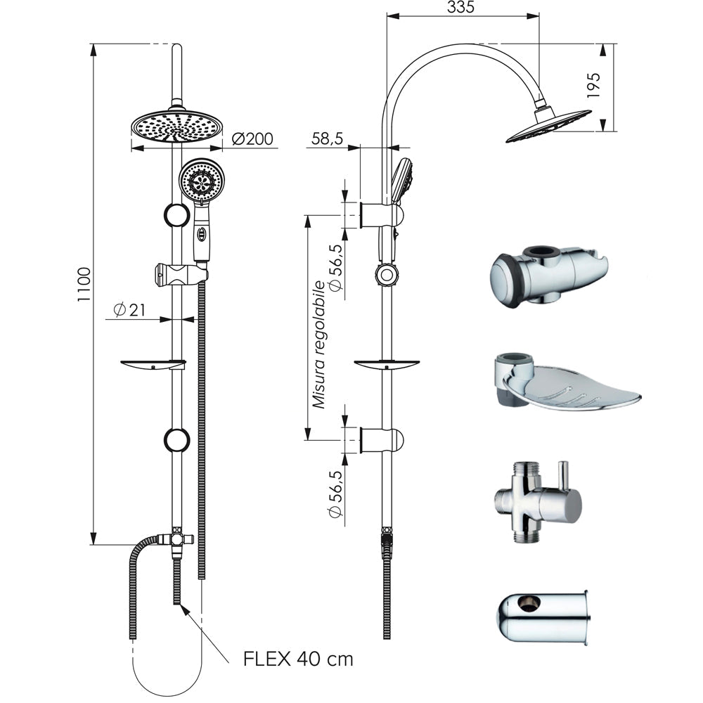 Set colonna doccia monogetto smart TONDA" cromo con deviatore 1/2"
