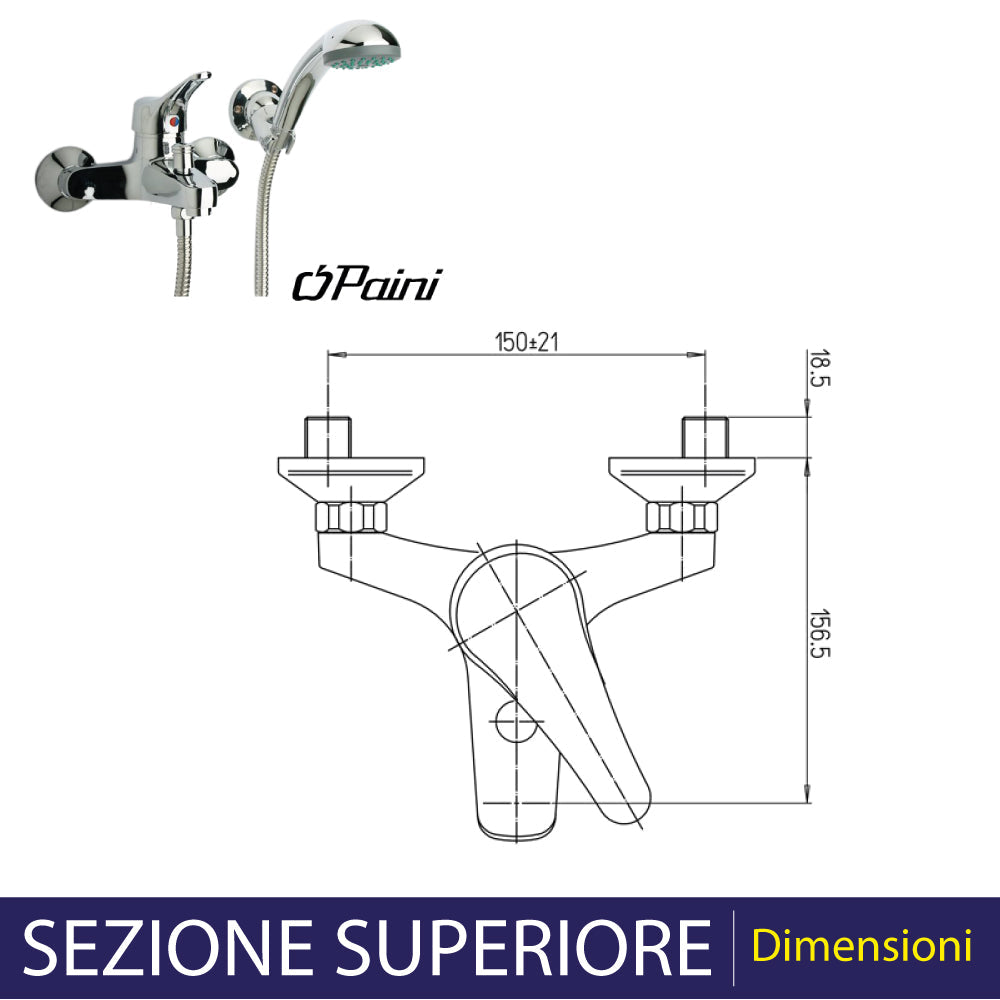 Miscelatore vasca Pilot cromo + kit doccia — Paini