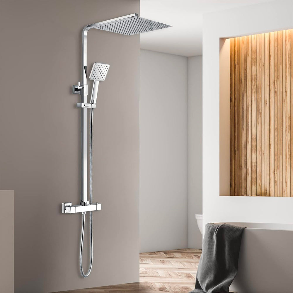 Set colonna doccia monogetto Square quadra con miscelatore termostatico cromo — Cardinale Professional