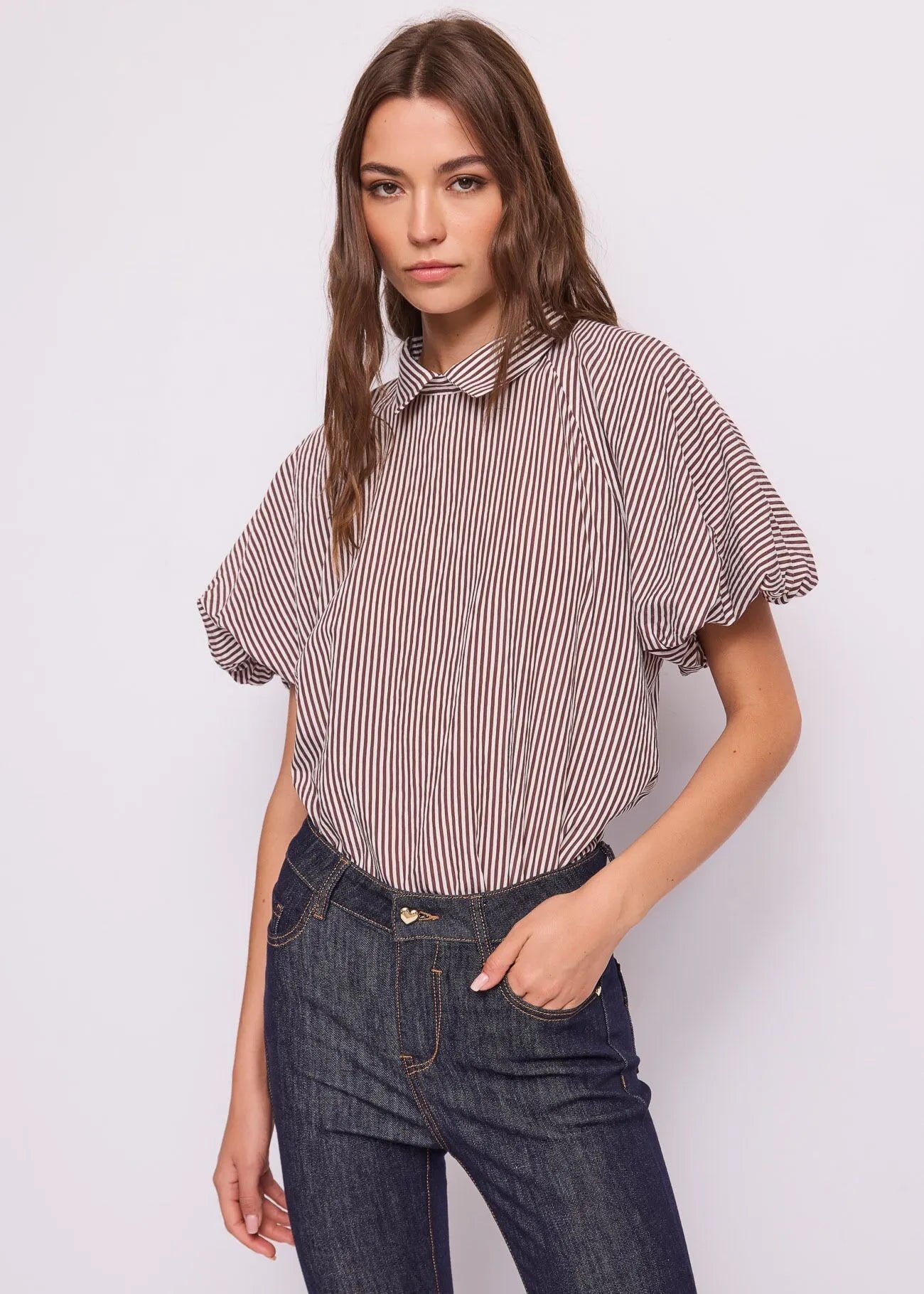 Gaudì Blusa a righe da donna con maniche a palloncino 611BD45029 615081-01 Nantucket-white