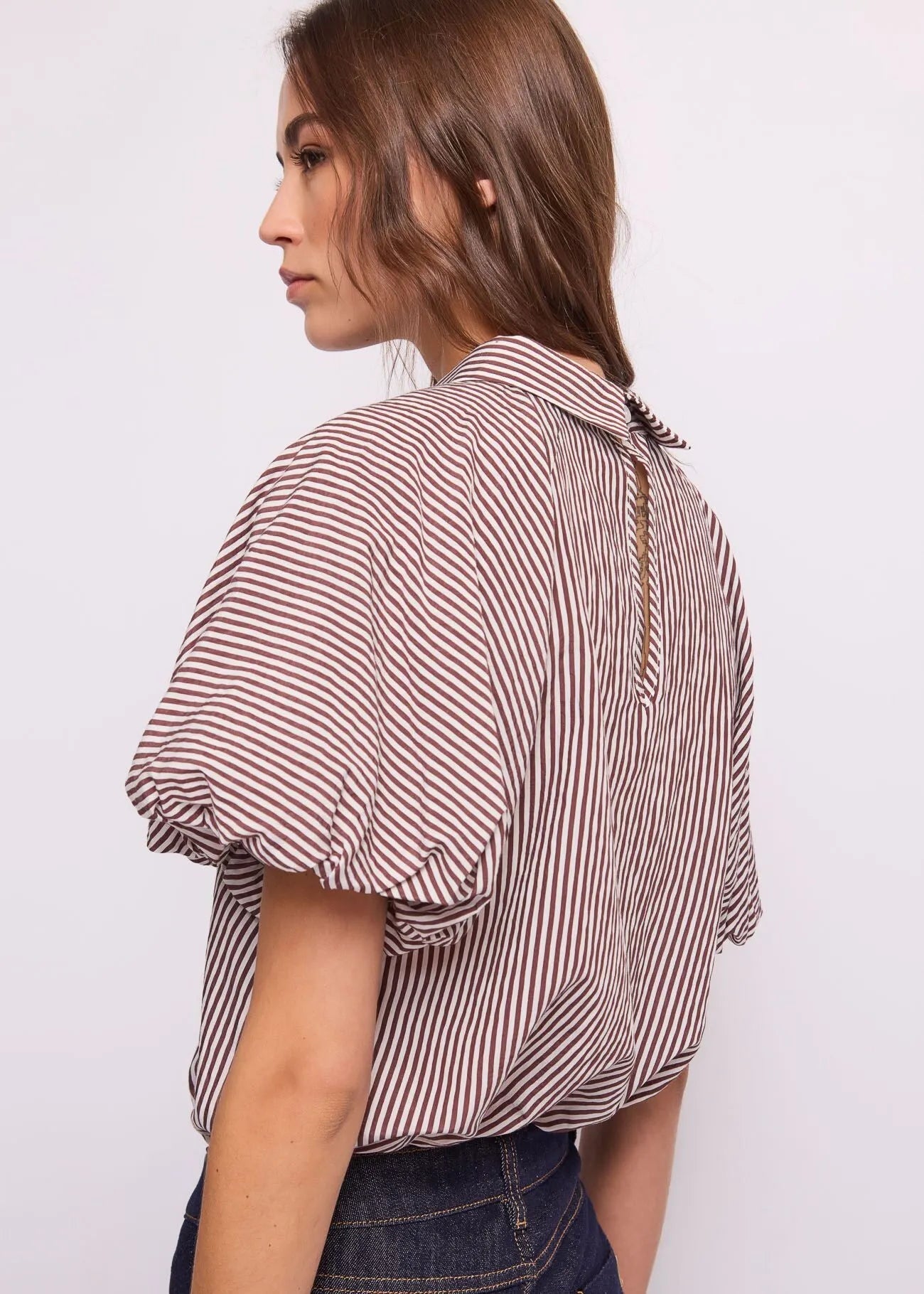 Gaudì Blusa a righe da donna con maniche a palloncino 611BD45029 615081-01 Nantucket-white