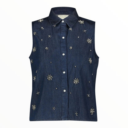 Gaudì Camicia 611BD46012 Blu Chambray Cotone Strass Donna