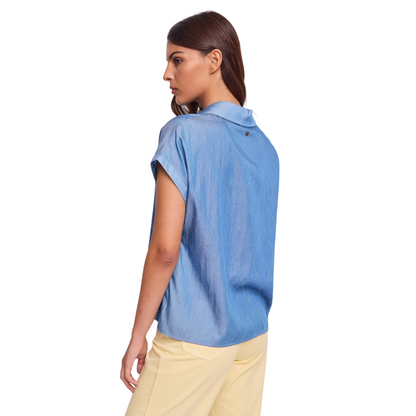 Gaudì Camicia manica corta da donna con fantasia rombi di strass 511BD45010 515017 blu