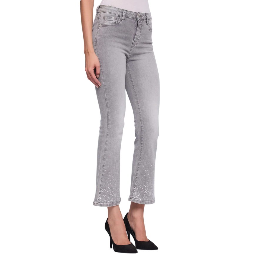 Gaudì Jeans 521BD26023 Grigio Cropped Flared Effetto Used Strass