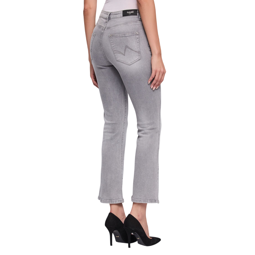 Gaudì Jeans 521BD26023 Grigio Cropped Flared Effetto Used Strass