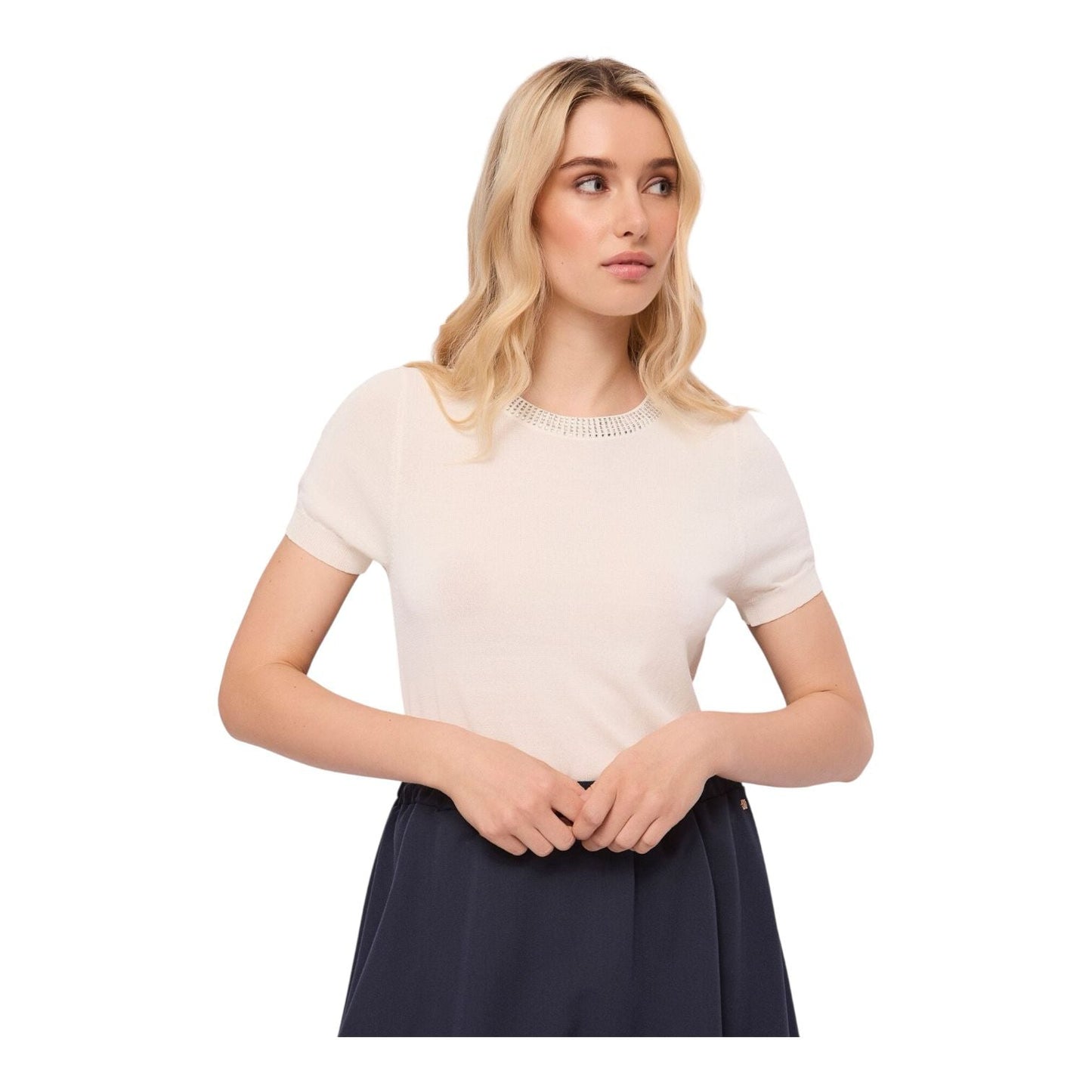 Gaudì Maglia Donna Girocollo Strass Maniche Corte 611BD53036 Tofu