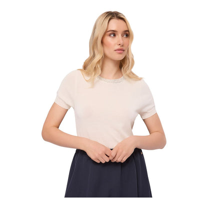 Gaudì Maglia Donna Girocollo Strass Maniche Corte 611BD53036 Tofu