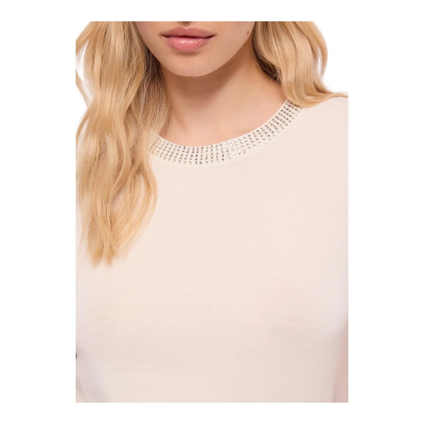 Gaudì Maglia Donna Girocollo Strass Maniche Corte 611BD53036 Tofu