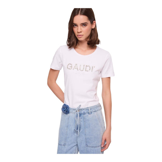 Gaudì T-shirt Donna Strass Girocollo 611BD64067 Bianco
