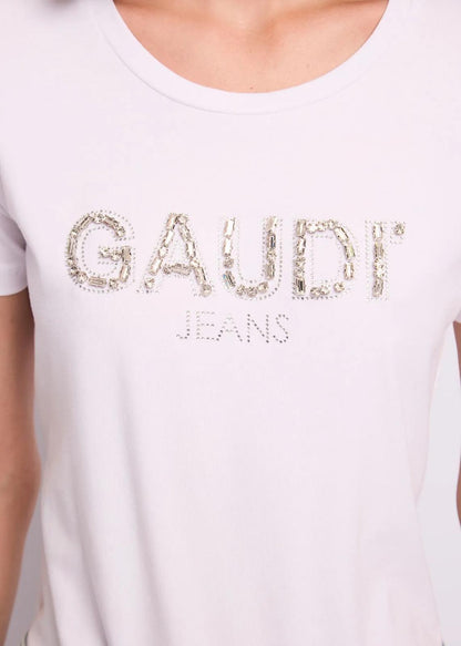Gaudi Women's Rhinestone Crew Neck T-shirt 611BD64067 White