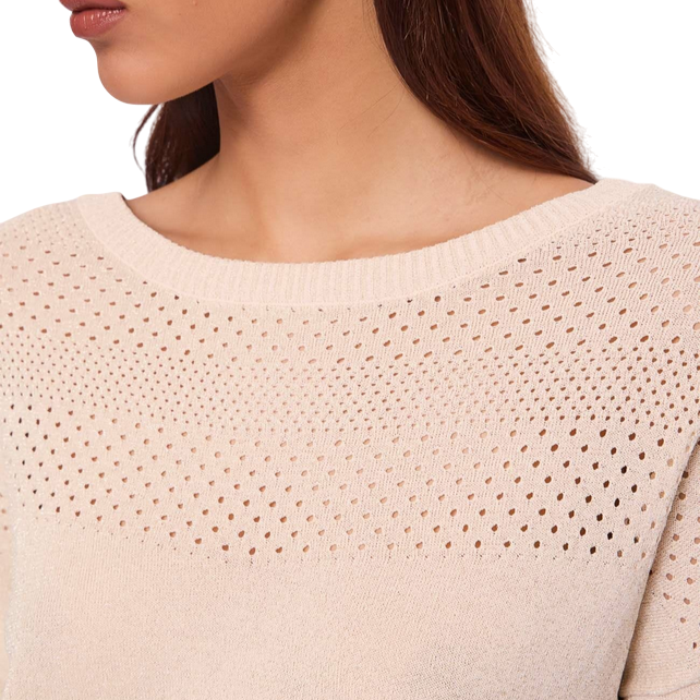 Gaudì maglioncino girocollo da donna traforato glitterato 511BD53021 3216 beige-oro