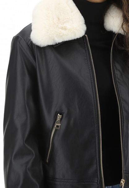 Gaudì Giubbotto in ecopelle con collo in ecopelliccia 321BD38004 nero