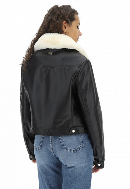 Gaudì Giubbotto in ecopelle con collo in ecopelliccia 321BD38004 nero