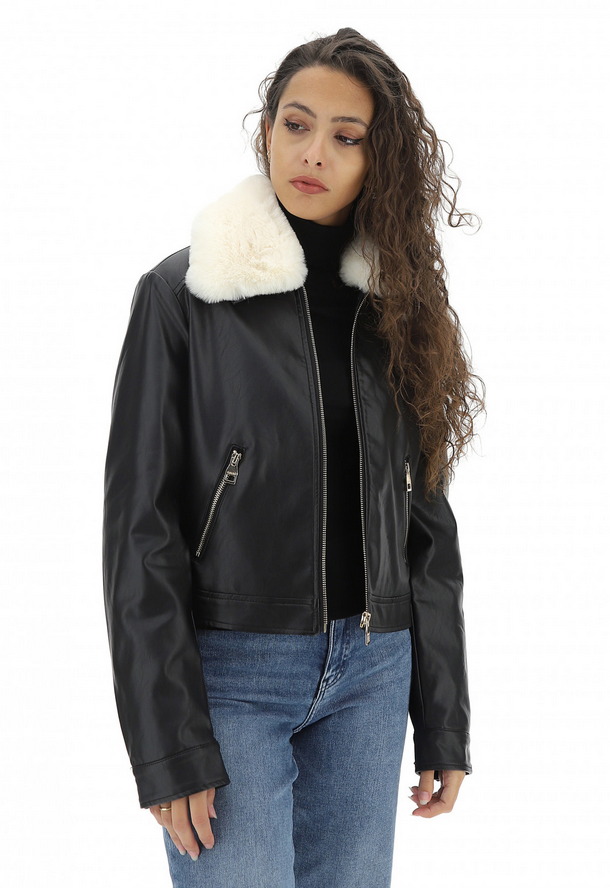 Gaudì Giubbotto in ecopelle con collo in ecopelliccia 321BD38004 nero
