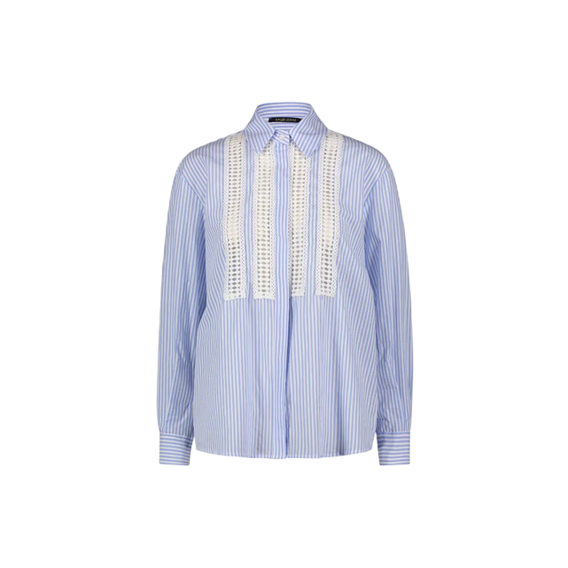 Gaudì camicia da donna manica lunga con pizzo a righe celeste bianco