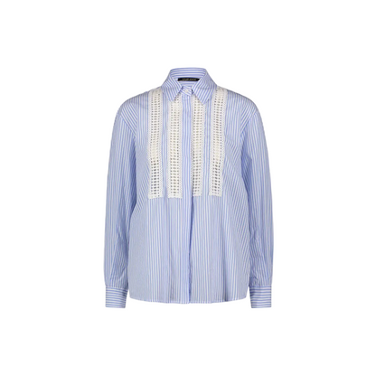 Gaudì camicia da donna manica lunga con pizzo a righe celeste bianco