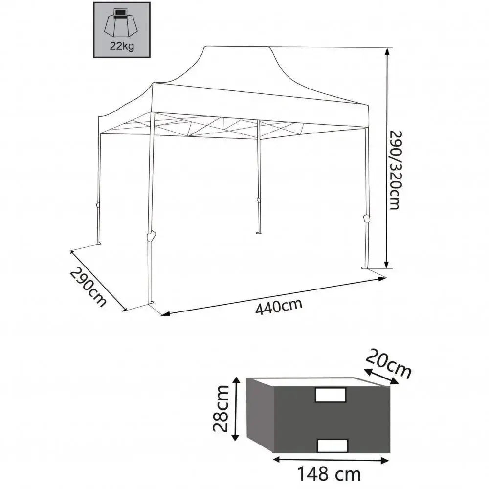 Gazebo Party 3x4,5 - Telo in poliestere Verde 420D con struttura in metallo