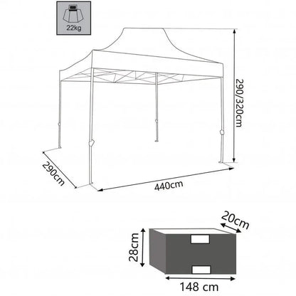 Gazebo Party 3x4,5 - Telo in poliestere Verde 420D con struttura in metallo