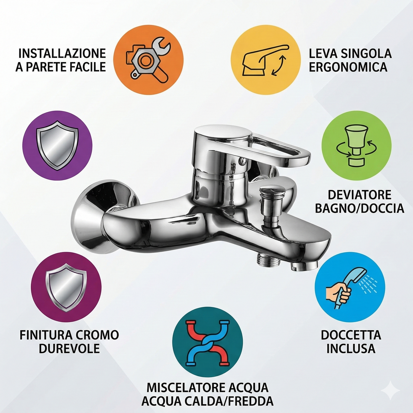 RUBINETTO MISCELATORE CROMATO CASA VASCA LAVABO LAVANDINO KIT MONTAGGIO 8562*