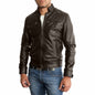 Men's Slim Brown Genuine Leather Biker Jacket Four Pockets Rindway