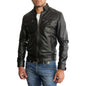 Men's Slim Fit Black Genuine Leather Biker Jacket Four Pockets Rindway