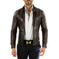 Men's Slim Fit Brown Genuine Leather Biker Jacket Front Stitching Rindway