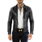 Men's Black Genuine Leather Slim Fit Biker Jacket Front Stitching Rindway
