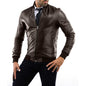 Men's Slim Fit Brown Genuine Leather Bomber Jacket College Collar Rindway