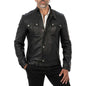 Men's Black Genuine Leather Slim Biker Jacket Zip Fastening and Storm Flap Rindway