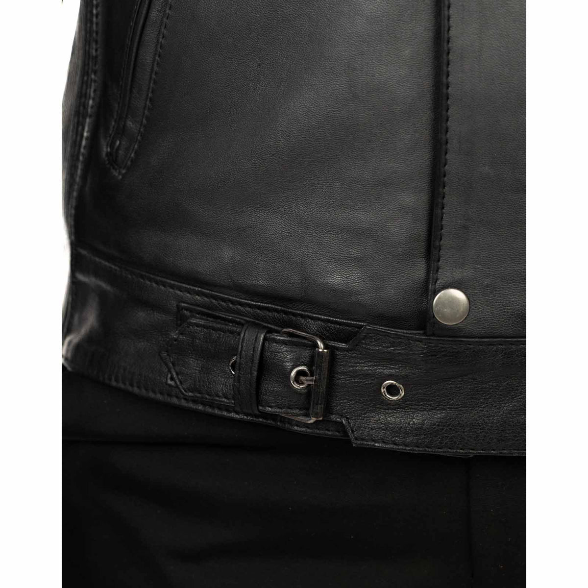 Men's Black Genuine Leather Slim Biker Jacket Zip Fastening and Storm Flap Rindway