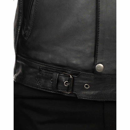 Men's Black Genuine Leather Slim Biker Jacket Zip Fastening and Storm Flap Rindway