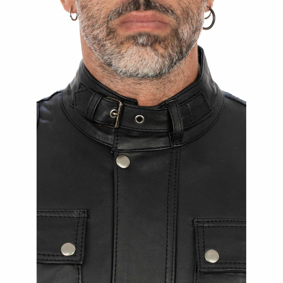 Men's Black Genuine Leather Slim Biker Jacket Zip Fastening and Storm Flap Rindway