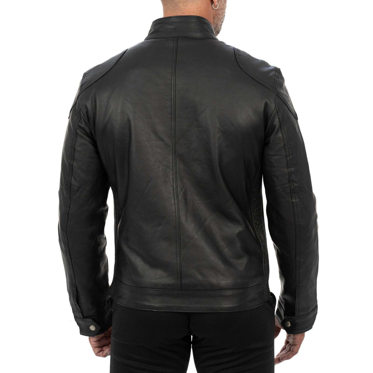 Men's Black Genuine Leather Slim Biker Jacket Zip Fastening and Storm Flap Rindway