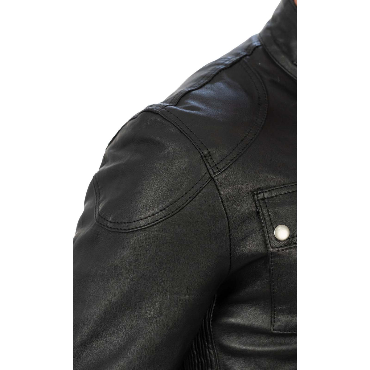 Men's Black Genuine Leather Slim Biker Jacket Zip Fastening and Storm Flap Rindway