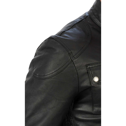 Men's Black Genuine Leather Slim Biker Jacket Zip Fastening and Storm Flap Rindway