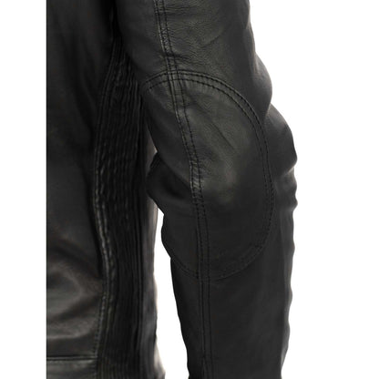 Men's Black Genuine Leather Slim Biker Jacket Zip Fastening and Storm Flap Rindway