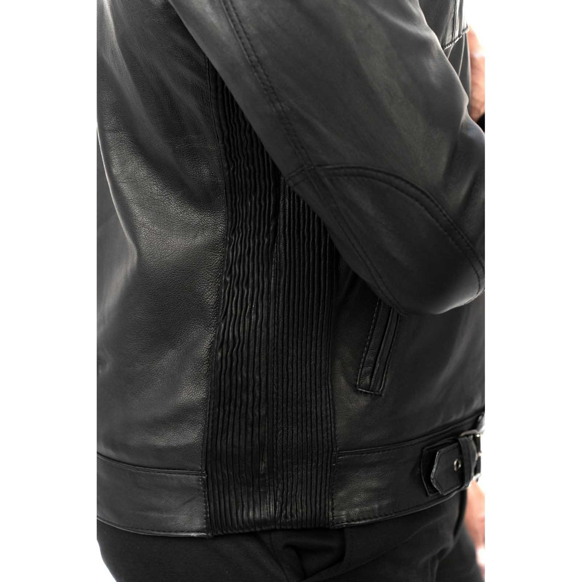 Men's Black Genuine Leather Slim Biker Jacket Zip Fastening and Storm Flap Rindway