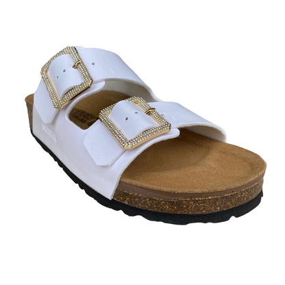 Goldstar ciabatta da donna sottopiede in pelle con 2 fibbie con strass GS31801QS bianco